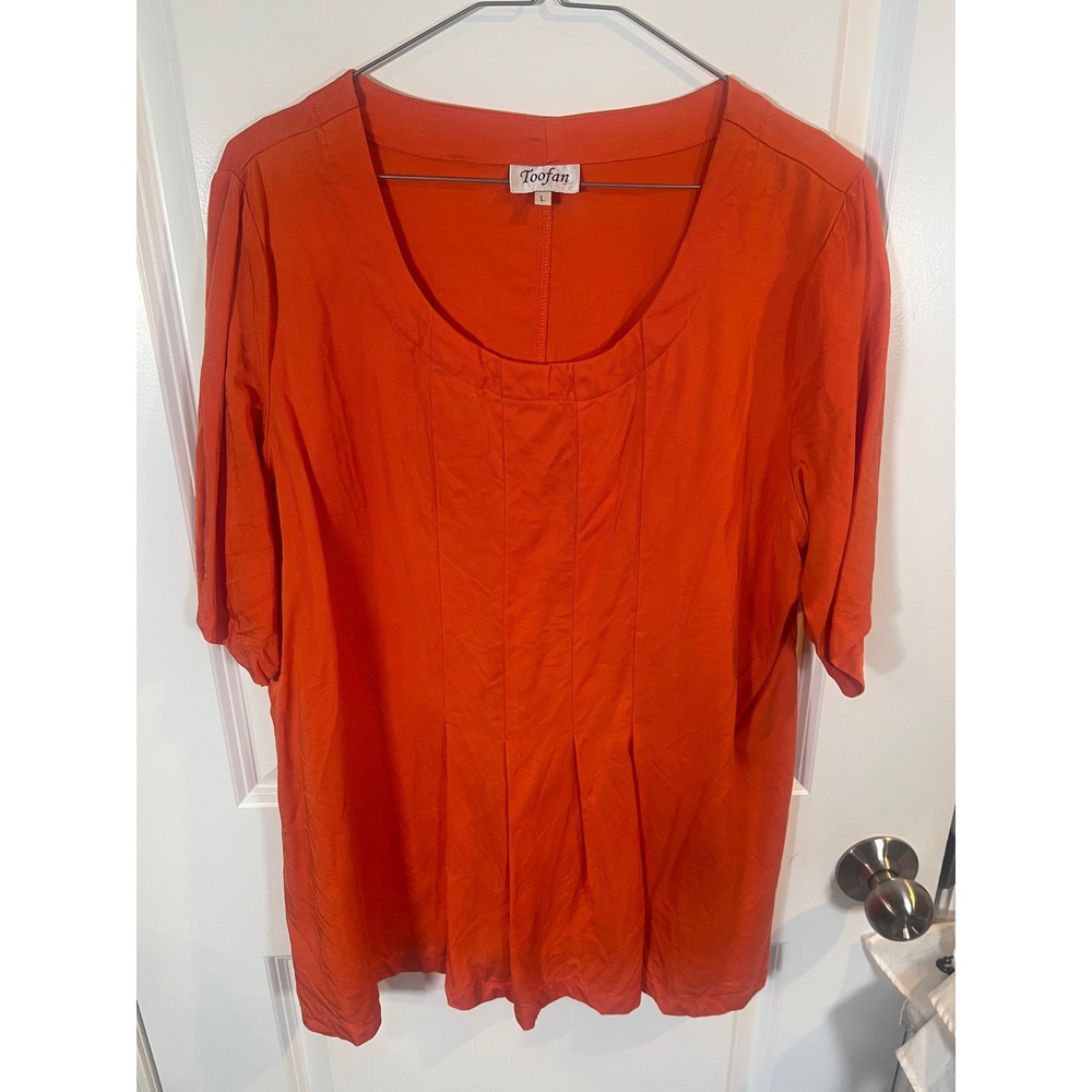 Toofan Womens Blouse 100%‎ Tencel Pleated Front Orange Size L